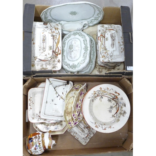 2339 - Two boxes of Ridgways Dee-side dinner and tablewares, 19th century, most stained and/or a/f **PLEASE... 