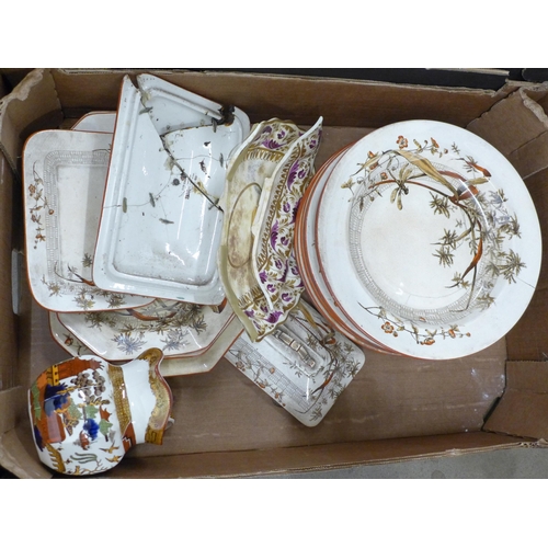 2339 - Two boxes of Ridgways Dee-side dinner and tablewares, 19th century, most stained and/or a/f **PLEASE... 