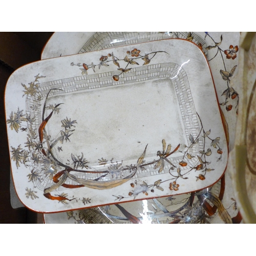 2339 - Two boxes of Ridgways Dee-side dinner and tablewares, 19th century, most stained and/or a/f **PLEASE... 