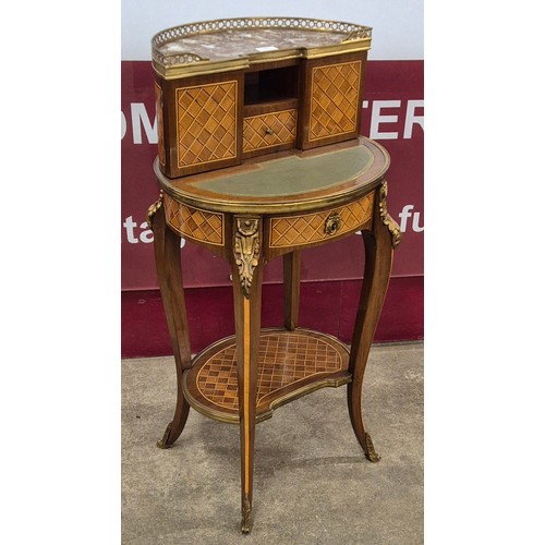 74 - An 18th Century style French parquetry inlaid walnut, rouge marble and ormolu mounted lady's writing... 