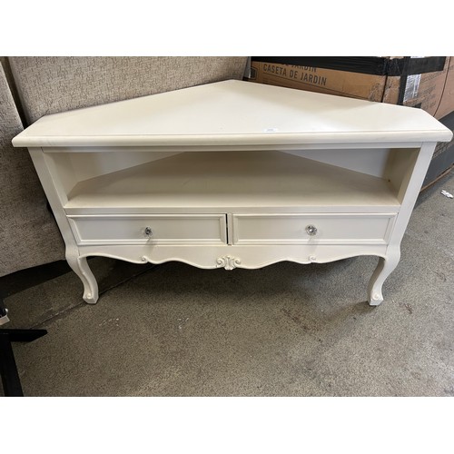 3328 - A white two drawer corner media unit