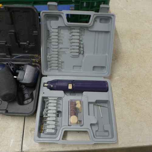 5084 - A large quantity of miscellaneous tools and other items including a rotary tool kit, rotary tool bit... 