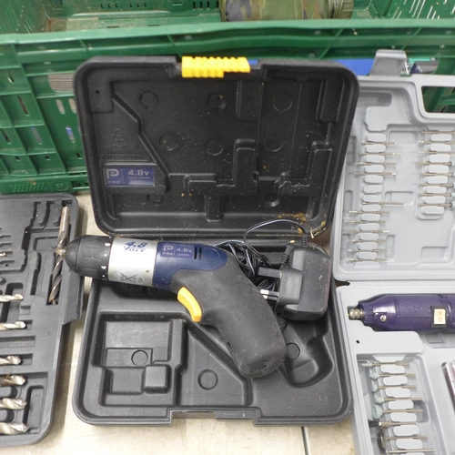 5084 - A large quantity of miscellaneous tools and other items including a rotary tool kit, rotary tool bit... 