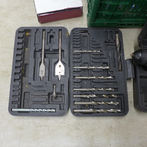 5084 - A large quantity of miscellaneous tools and other items including a rotary tool kit, rotary tool bit... 