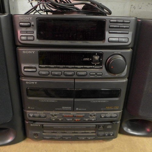 5123 - A quantity of Sony stereo equipment including a Sony MHC-710 mini hi-fi component system and a pair ... 