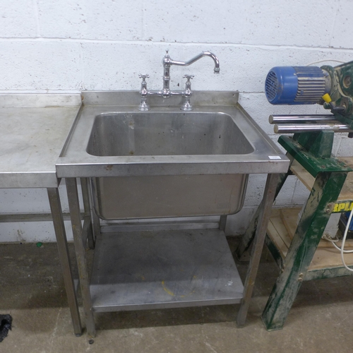 5136 - Two steel kitchen prep tables - one with sink and taps