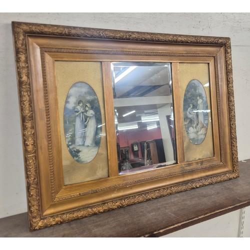 370 - A Victorian inlaid walnut overmantel mirror, a giltframed overmantel mirror, a dressing table mirror... 