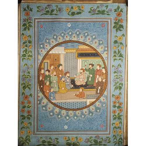 373 - An Uzbek painting on silk depicting men drinking tea