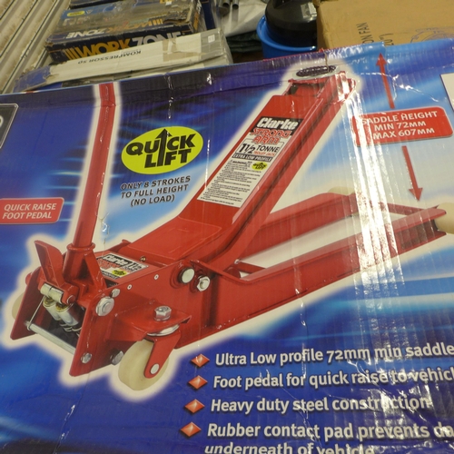 5181 - A boxed sample Clarke Strong-Arm CTJ1500QULP 1.5 ton long reach heavy duty ultra low profile garage ... 