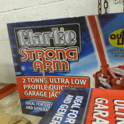 5182 - A boxed sample Clarke Strong-Arm CTJ2QLP 2 ton ultra low profile quick lift garage jack * This lot i... 