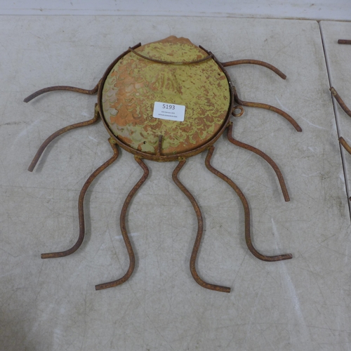 5193 - Two wrought iron and clay fish art installations/wall art