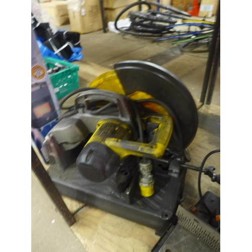 A Dewalt DW872L 110v chop saw and an Evolution Rage3 sliding mitre saw