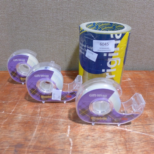 6045 - Sellotape and Three 3M tape dispensers (352-292,296) *This lot is subject to VAT