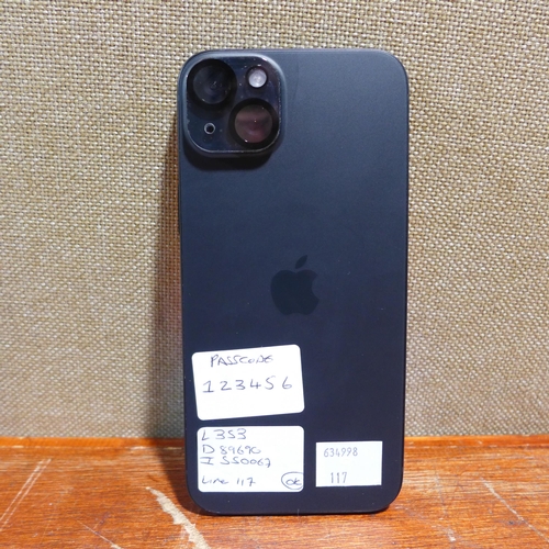 6071 - Black Apple iPhone 15 Plus 128GB, model no: mu0y3zd/a, Original RRP £724.99 + VAT (353-117) *This lo... 