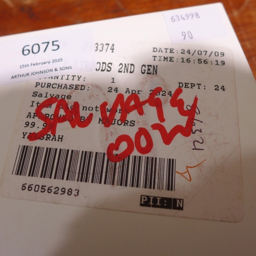 6075 - Apple AirPods with charging case (2nd generation) model no: mv7n2zm/a, Original RRP £99.99 + VAT (35... 