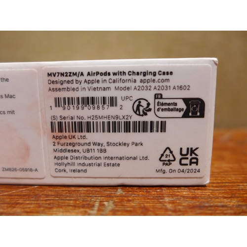 6077 - Apple AirPods with charging case (2nd generation) model no: mv7n2zm/a, Original RRP £99.99 + VAT (35... 