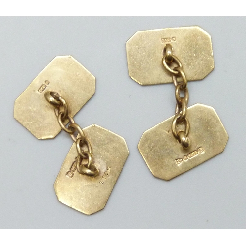 7024 - A pair of 9ct gold cufflinks with initials, in a Northern Goldsmiths company box, 7.5g