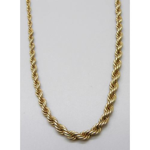 7037 - A 9ct gold graduated rope chain necklace, 5.1g, 39cm