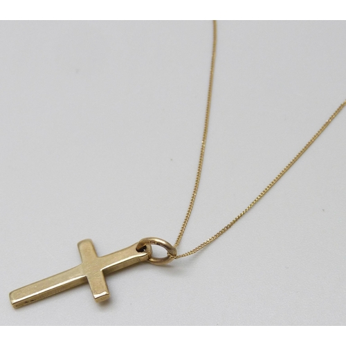 7045 - A 9ct gold cross pendant and chain, 1.9g, 2.5cm including bale