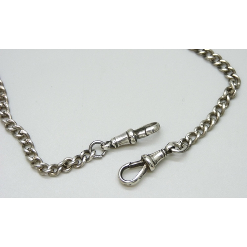 7121 - A silver curb link double Albert watch chain, each link marked, 30g, 40cm