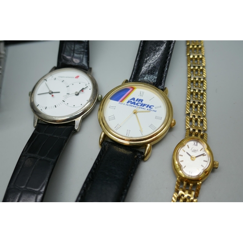 7190B - Five wristwatches including Limit, Citizen and a 9ct gold Rotary lady's wristwatch, also a medallion