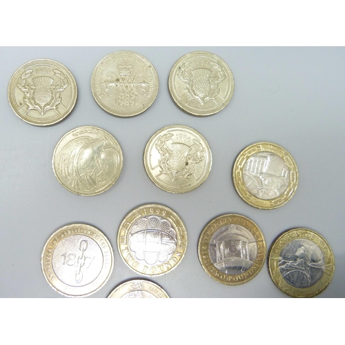 7191 - A collection of commemorative £2 coins including Charles Dickens, World War I, Florence Nightingale,... 