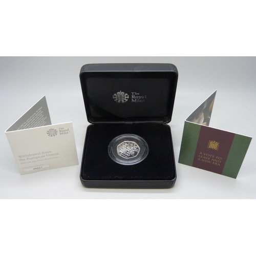 7193 - The Royal Mint, A Vote To Leave and A New Era, 2020 silver proof 50p coin, cased and with certificat... 