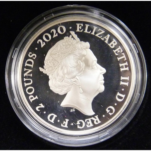 7194 - The Royal Mint Queen 2020 UK One Ounce silver proof .999 £2 coin, cased and with certificate