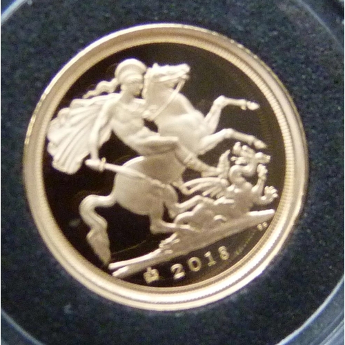 7195 - The Royal Mint The Quarter-Sovereign 2018 Gold Proof Coin No.1293, with certificate and box