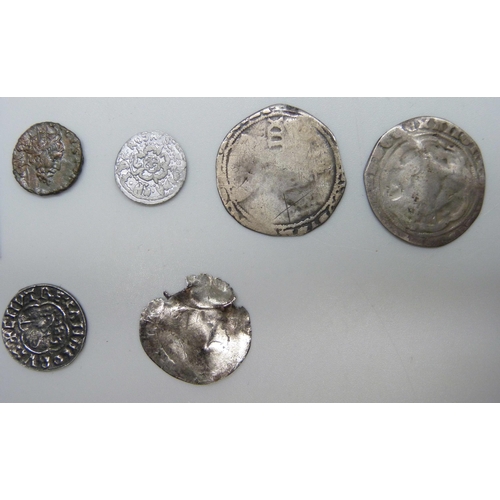 7202 - A collection of coins including Edward III, 1327-1377 silver groat, Roman coin from Hatfield Hoard, ... 