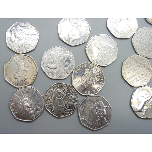 7207 - A collection of commemorative 50p coins including Olympics, Beatrix Potter (Peter Rabbit, Mr Jeremy ... 