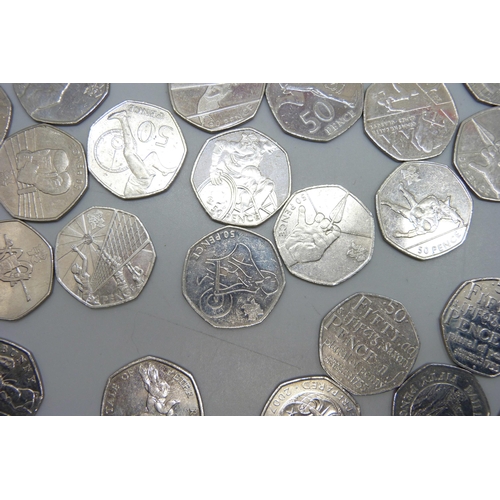 7207 - A collection of commemorative 50p coins including Olympics, Beatrix Potter (Peter Rabbit, Mr Jeremy ... 