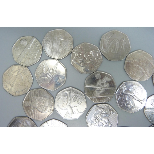 7207 - A collection of commemorative 50p coins including Olympics, Beatrix Potter (Peter Rabbit, Mr Jeremy ... 