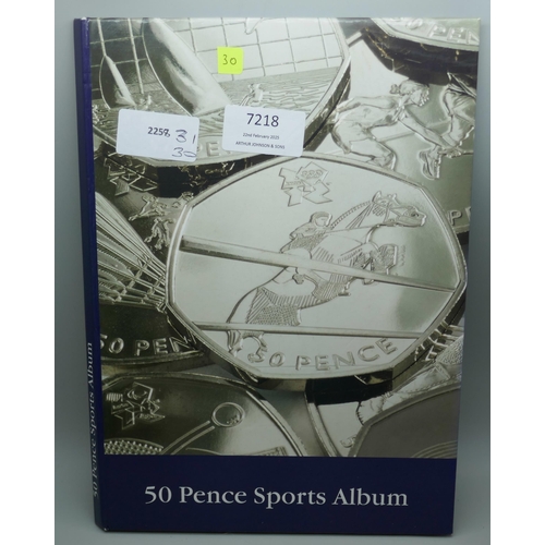 7218 - A complete set of 2011 Olympic 50p coins, 29 different sports, in sports album