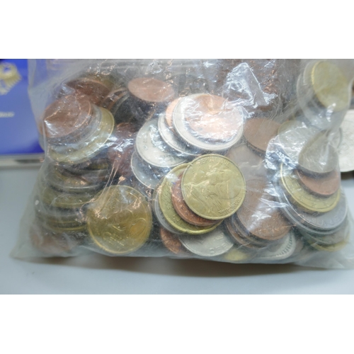 7225 - Coins; Canada six coin set, a German coin set, foreign coins and other coins, and two Chinese bank n... 