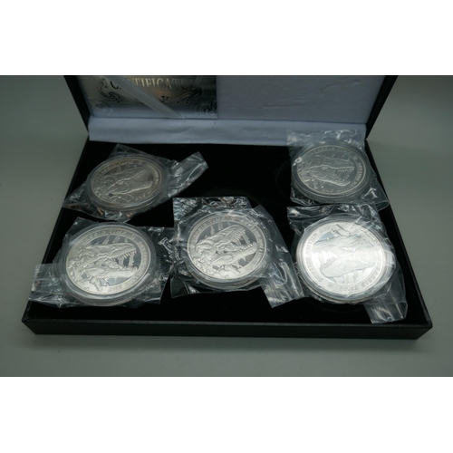 7227 - The Worth Collection, five coin Dinosaur Set, silver plated, in case as issued and certificate