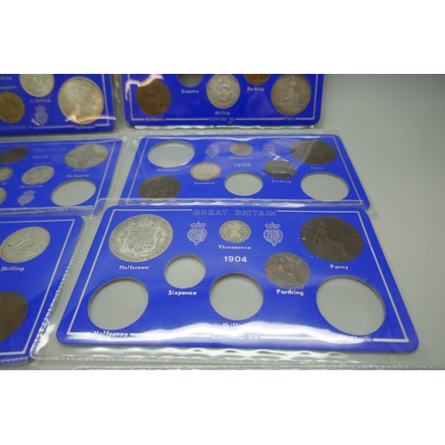 7228 - Coins; Eight British coin part sets, including five Edward VII