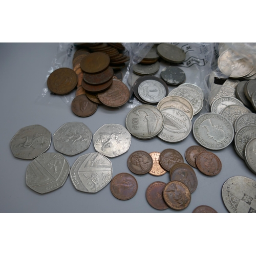 7230 - A collection of coins including a Victorian florin, an Edward VIII medal (a/f), a 1916 3d coin, fart... 