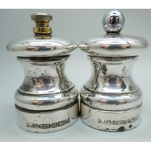 7242 - A silver salt grinder and a silver pepper grinder, Birmingham 2003 and 2005