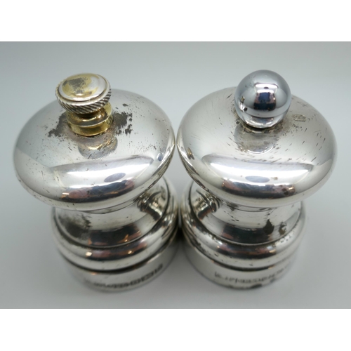 7242 - A silver salt grinder and a silver pepper grinder, Birmingham 2003 and 2005