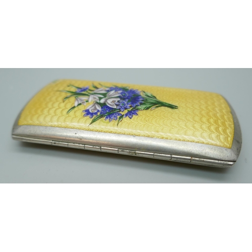 7245 - A .900 continental silver and guilloche enamel case with floral detail, enamel a/f, 77g, 8.8 x 4.2cm