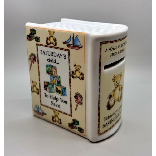 2088 - A Royal Worcester Saturday's Child money box in the form of a book, Days Of The Week, 2004, designed... 