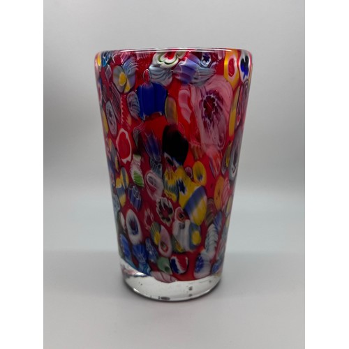 2150 - An Italian Murano red millefiori glass vase, 15cm