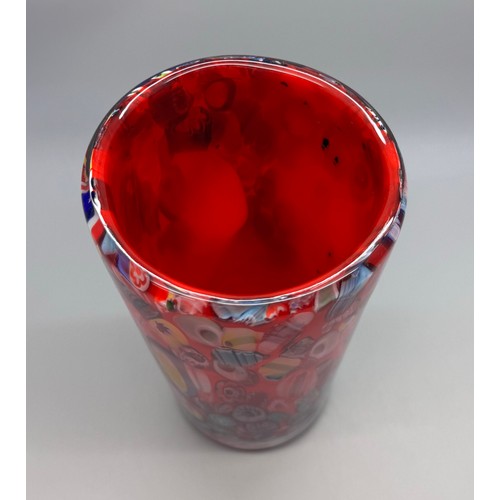 2150 - An Italian Murano red millefiori glass vase, 15cm