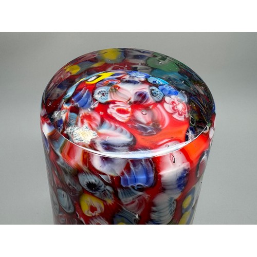 2150 - An Italian Murano red millefiori glass vase, 15cm