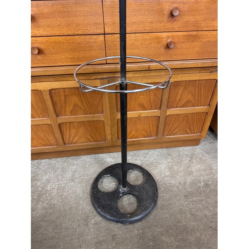 2243 - A circa 1960s sputnik coat and umbrella stand with red atomic hooks, 173cm