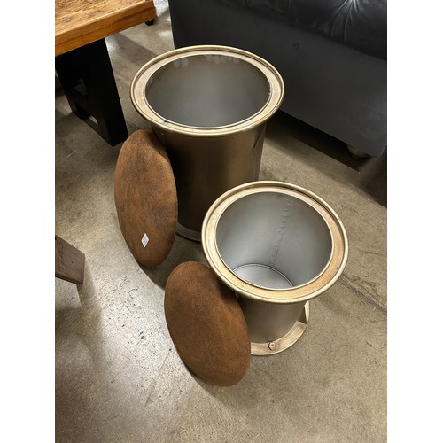 3021 - A pair of industrial stools with storage