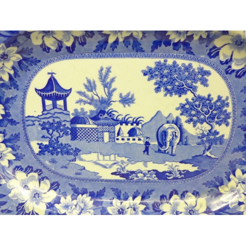 2008 - A large 19th Century Elephant pattern blue and white transferware platter, 53cm