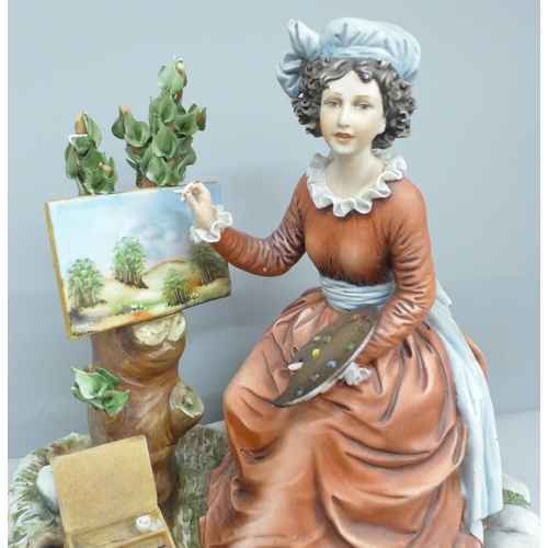 2013 - A Capodimonte figure of a female artist, some a/f, petals, brush