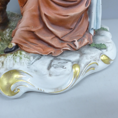 2013 - A Capodimonte figure of a female artist, some a/f, petals, brush